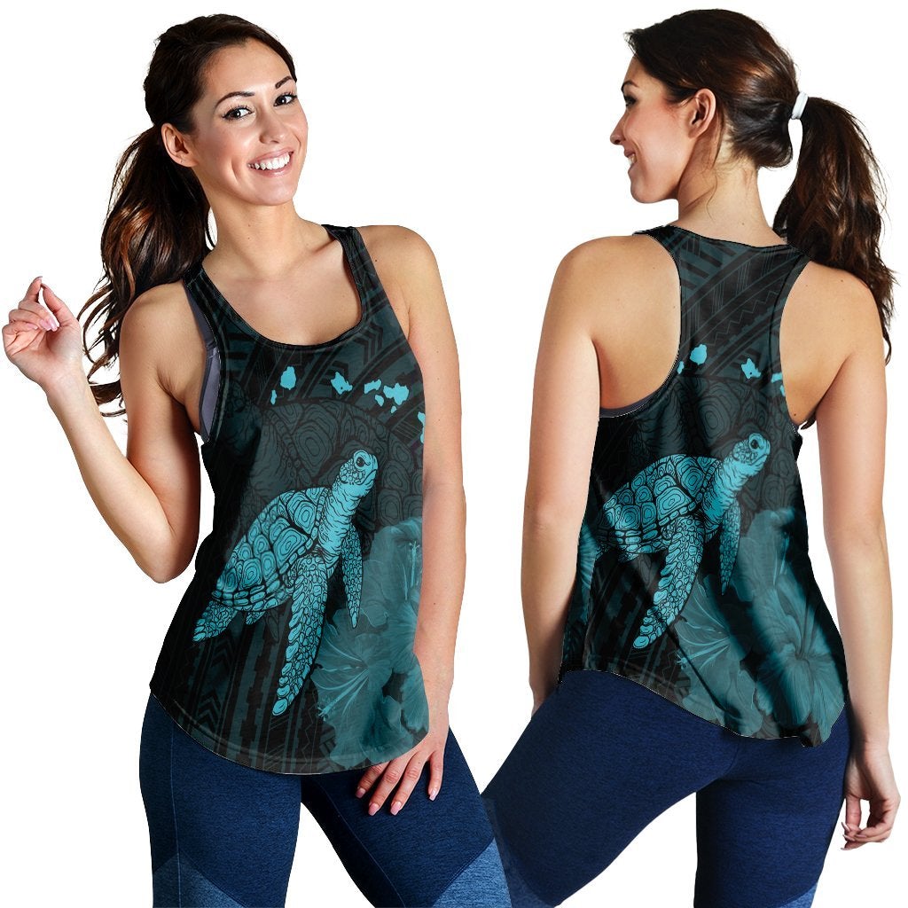 Hawaiian Polynesian Hibiscus Turtle Map Racerback Tank Blue Ha24085