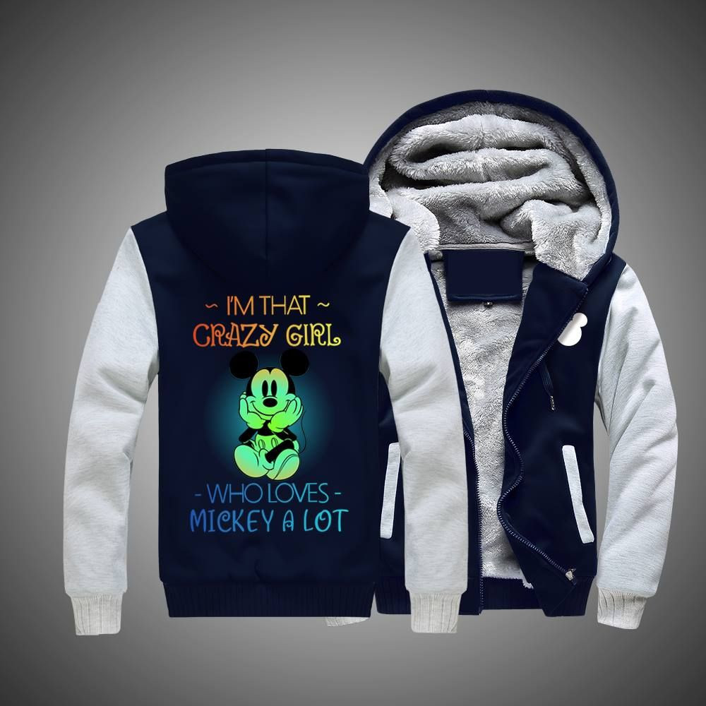 I’M Crazy Girl Who Loves Mick*Y Mouse A Lot Navy Gray Fleece Hoodie