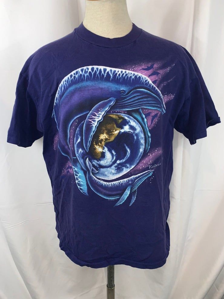 Vintage 90S Mother Nature Earth Day Humpback Whale Space Shirt