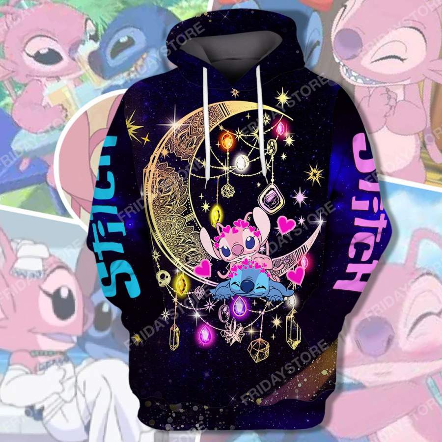 LAS Stitch And Angel Moon All Over Print Hoodie T-shirt