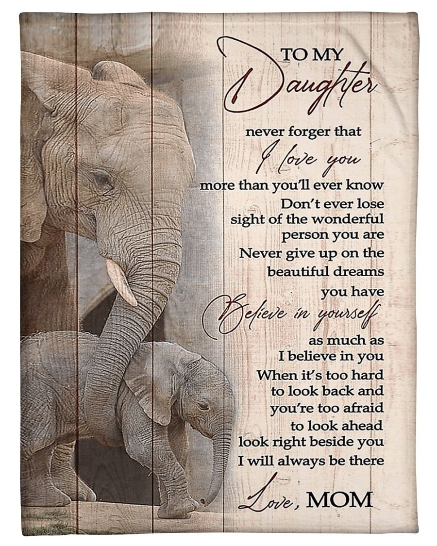 Personalized Wooden Fleece Blanket To My Daughter 3D Elephant Family Premium Blankets Custom Name