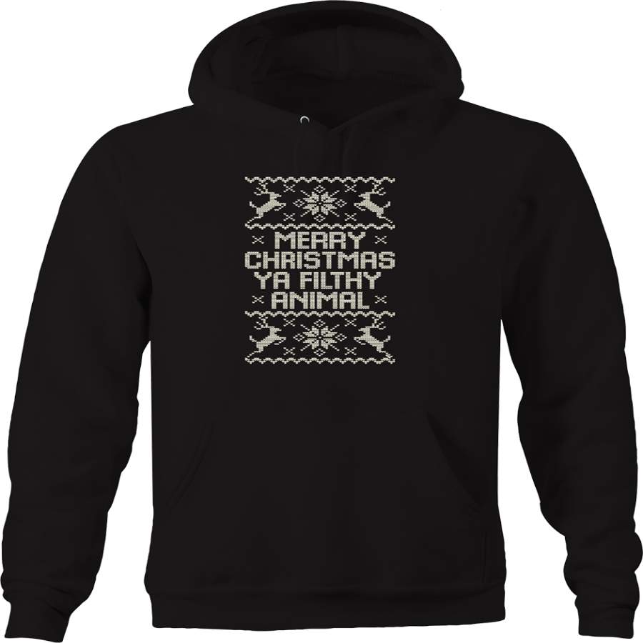 Merry Christmas Ya Filthy Animals Reindeer Snowflake Ugly Holiday Hoodie