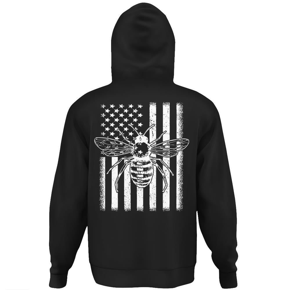 American Flag Honey Bee Honeycomb Beekeeper Beekeeping Hoodie Print On Back