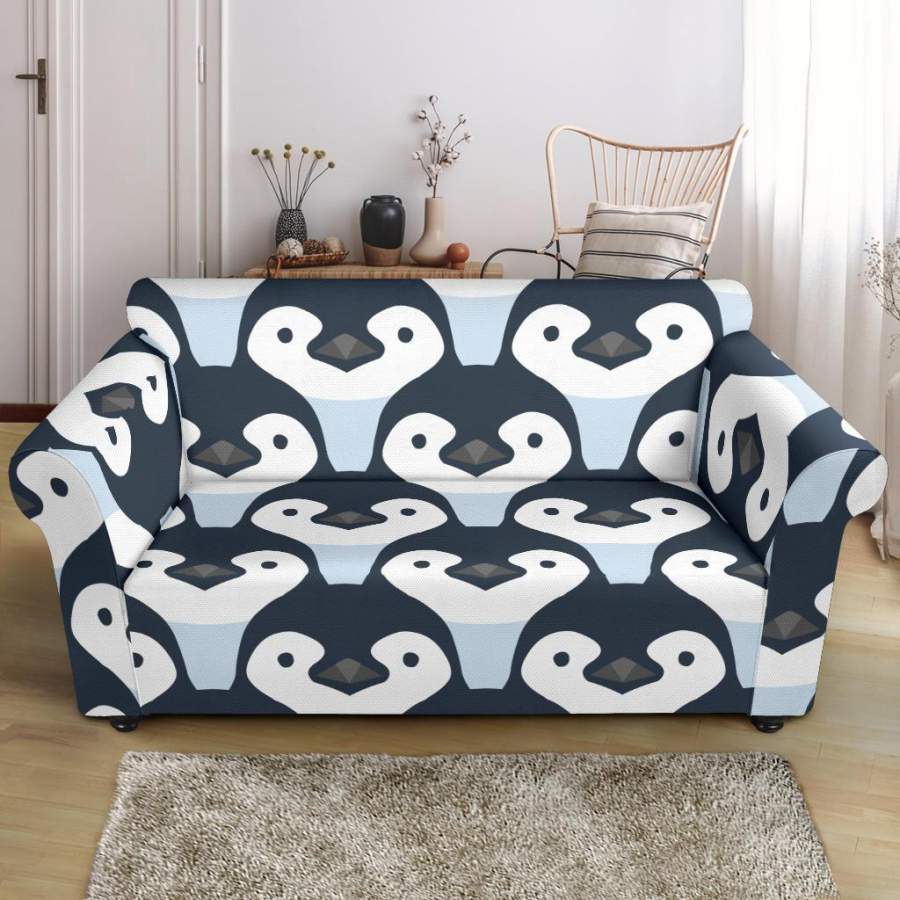 Penguin Face Pattern Print Loveseat Cover