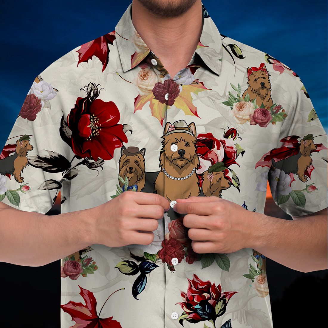 Australian Terrier Hawaiian Shirt 90s Flower