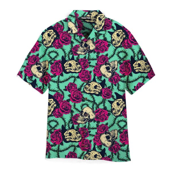 Vintage Skull Cat Rose Pattern Hawaii Shirt For Men Women Ha22920