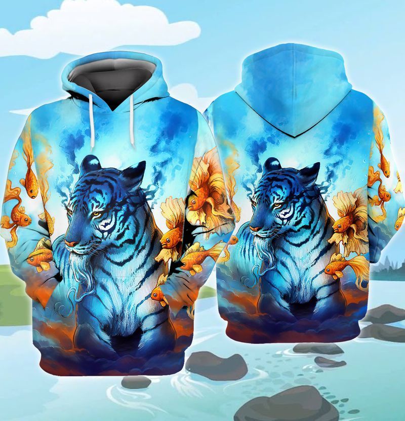 Blue Tiger With Goldfish 3D Full Print Hoodie