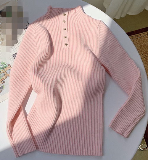 3 to 10 years kids girl ribbed basic sweater top children girl fashion fall autumn solid buttoned turtleneck pullover sweater alx