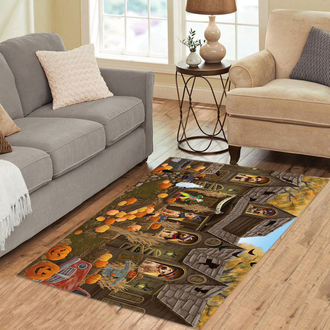 Haunted House Halloween Trick Or Treat Airedale Dogs Area Rug