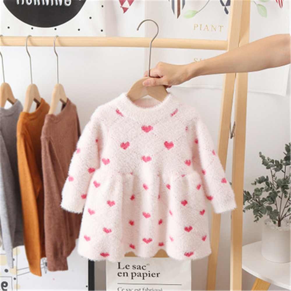 2021 Fall Girls Winter Mink Fleece Sweater Princess Dress Baby Girl Knit Sweater Baby Winter Foreign Style Hedging Dress AA5477 alx