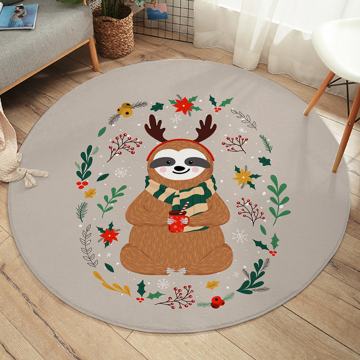 Christmas Sloth SW2237 Round Rug