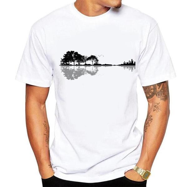 Tree Silhouette Guitar Shape T-Shirt