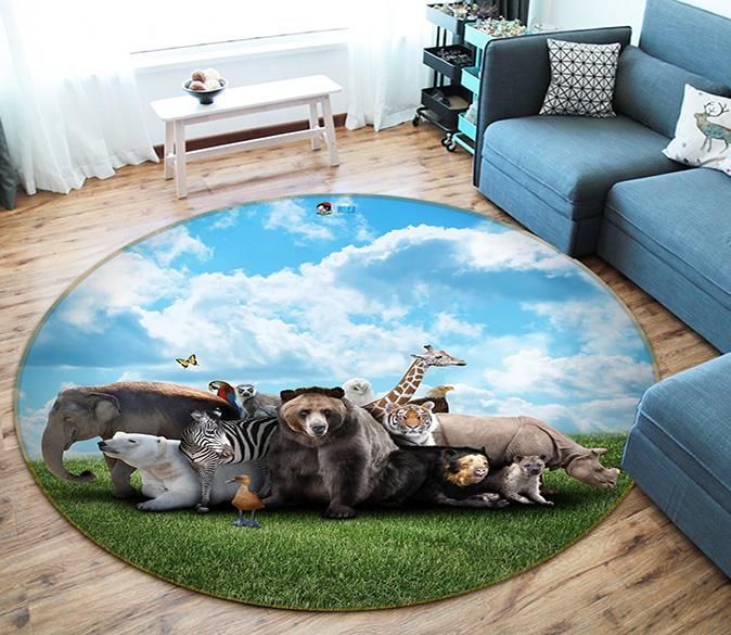 3D Lawn Animal 014 Round Rug – Round Carpet Home Decor