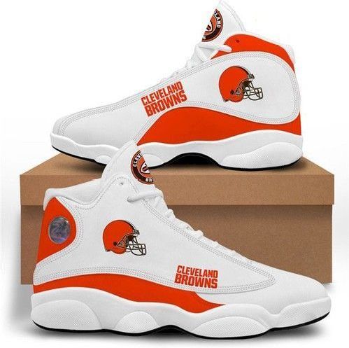 Women Cleveland Browns Air Jordan 13 High Top Leather Sneakers 001