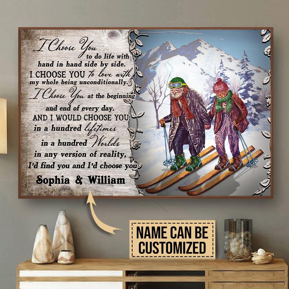 Personalized Canvas, Custom Canvas Prints Skiing Old Couple I Choose You Customized Poster Print, Canvas Poster Wall Art, Canvas Print Wall Decor