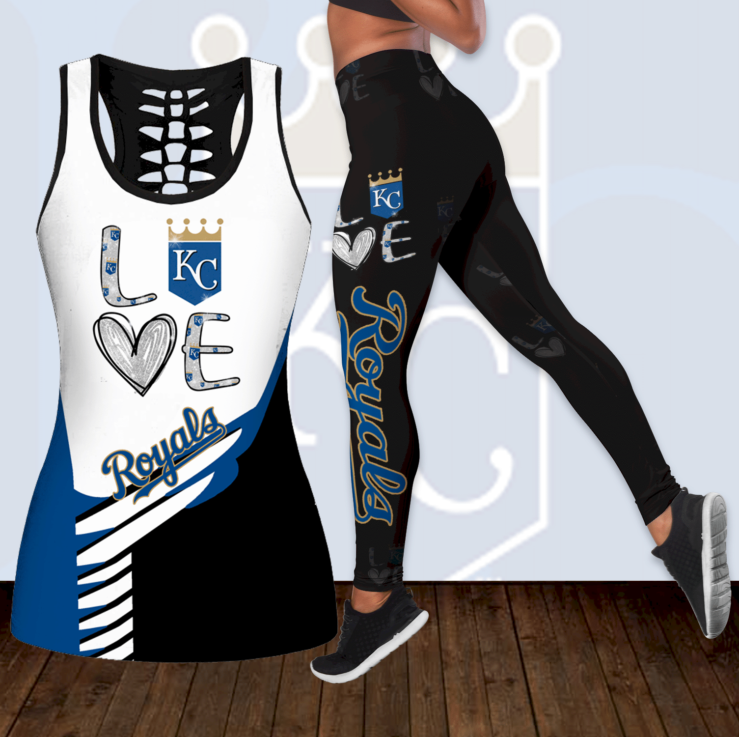 Combo Kansas City Royals Love Hollow Tanktop Leggings Set Outfit K1836