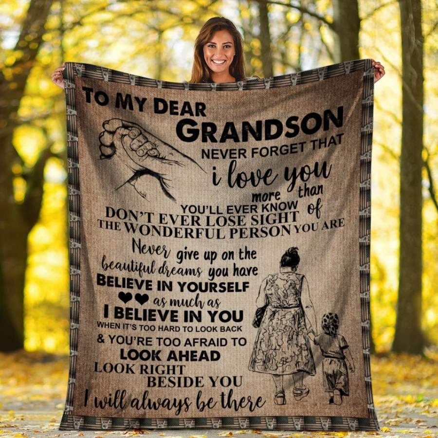 Custom Blankets To My Dear Grandson Never Forget That I Love You Plush Fleece Blanket Birthday Christmas Gift