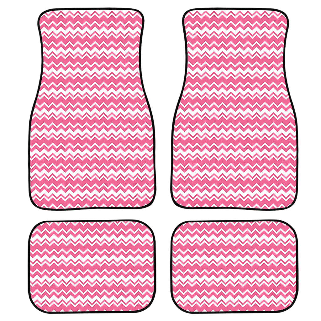 Pink And White Zigzag Pattern Print Front And Back Car Floor Mats, Front Car Mat