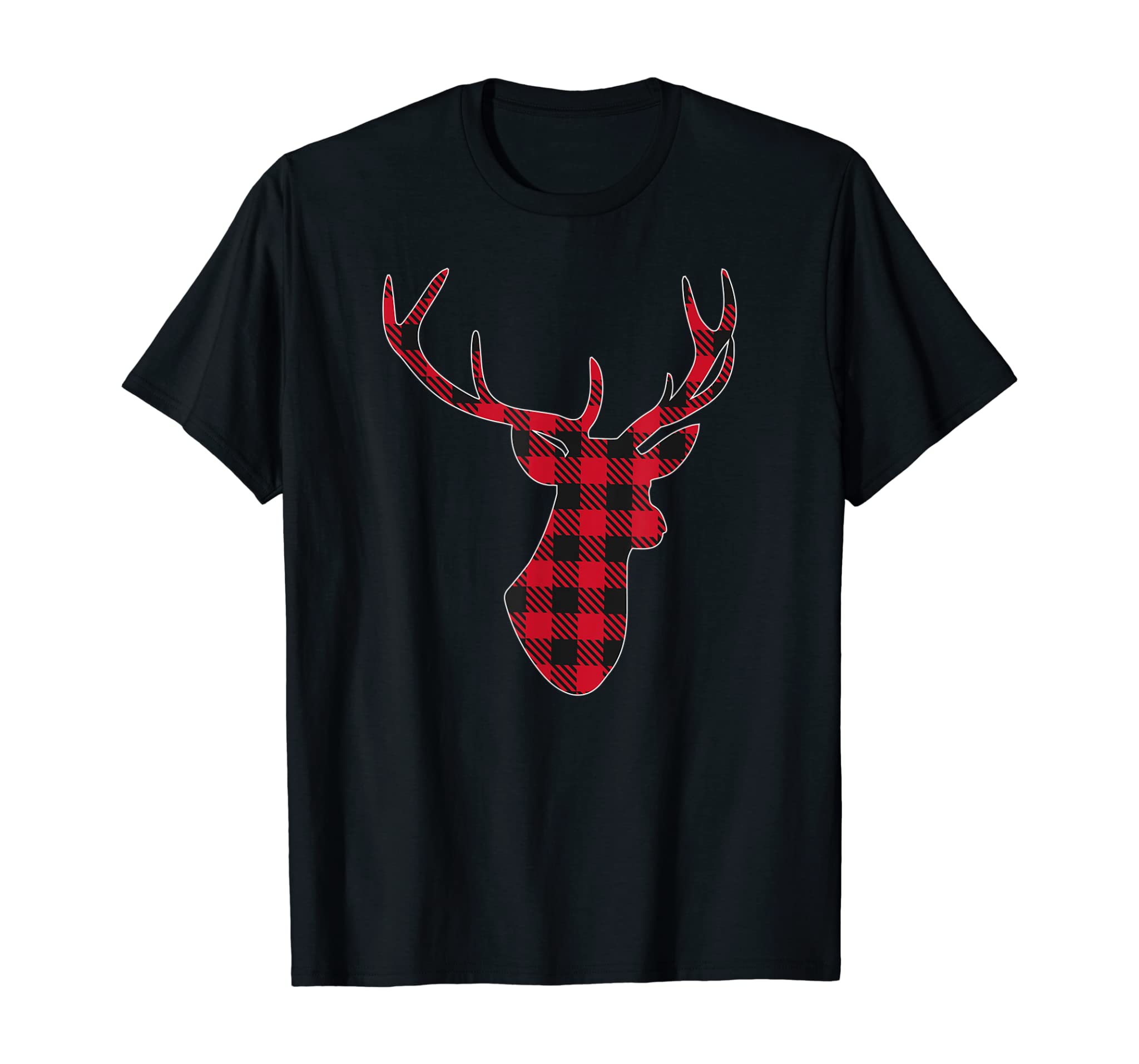 Classic Red & Black Christmas Buffalo Plaid Deer T-Shirt