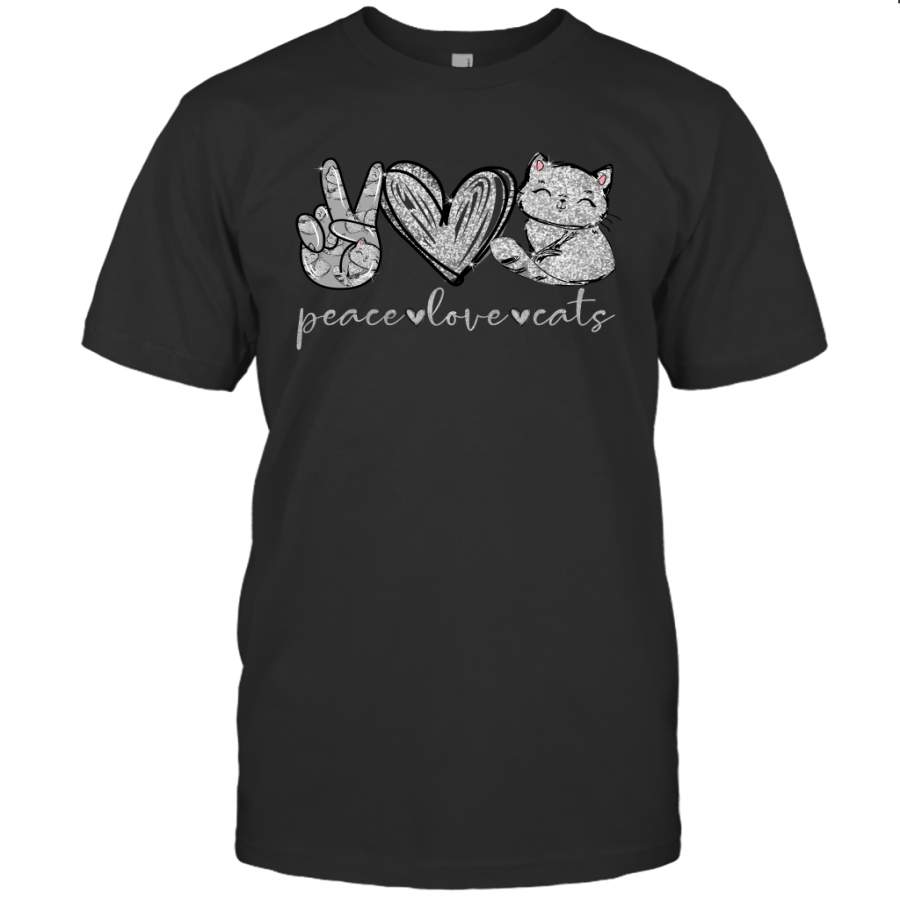 Retro Art Cute Kitten Cat Lover Gifts Peace Love Cats T shirt