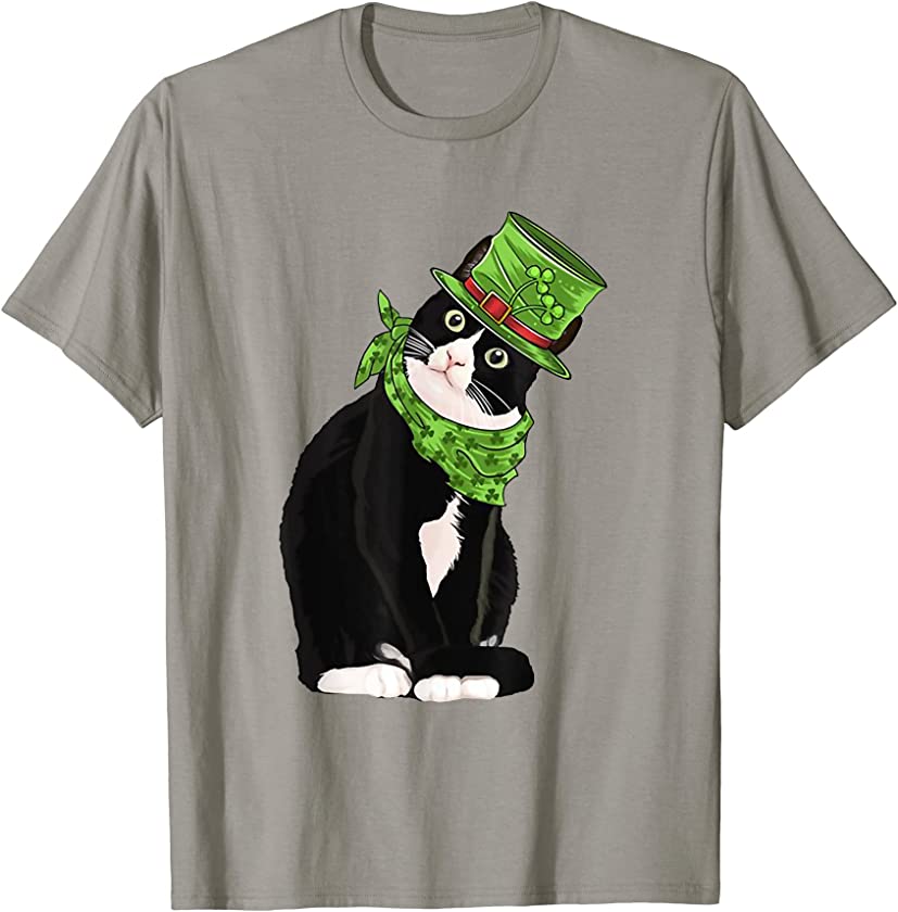 Black Cat Kitten Hat Clover Shamrock St. Patrick Day T-Shirt