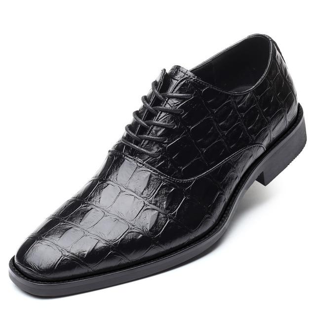 Elegant Italian Design Men Leather Formal Shoes Pointed Toe Crocodile Pattern Leather Men Wedding Dress Shoes