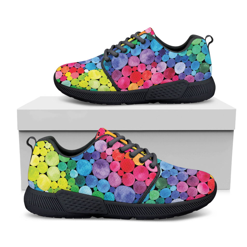 Watercolor Rainbow Pattern Print Black Athletic Shoes