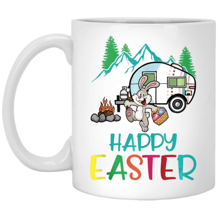 Camping Happy Easter Day Bunny Eggs Gift 11oz 15oz White Mug Happy Easter Day Funny Colors Eggs Bunny Ears Peeps Cute