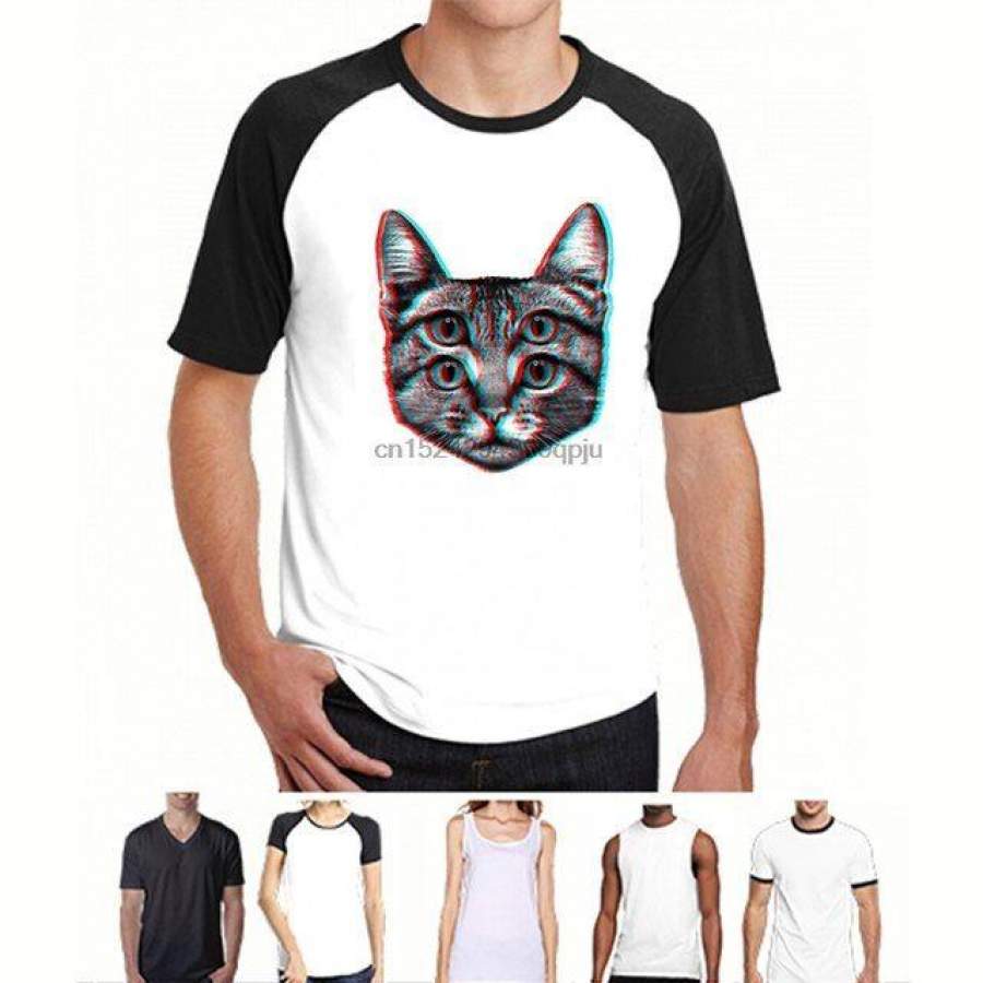 3D Kitten T-Shirt – Funny T Shirt Retro Fashion Weird Trippy Cute Animal Joke Trend Hip Hop Clothing Sleeve T Shirt-4187095