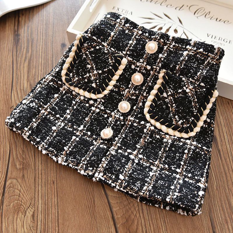 100-150 CM Winter Girls Spring Autumn Fashion Skirt Baby Kids Children Plaid Clothes Two Colors alx