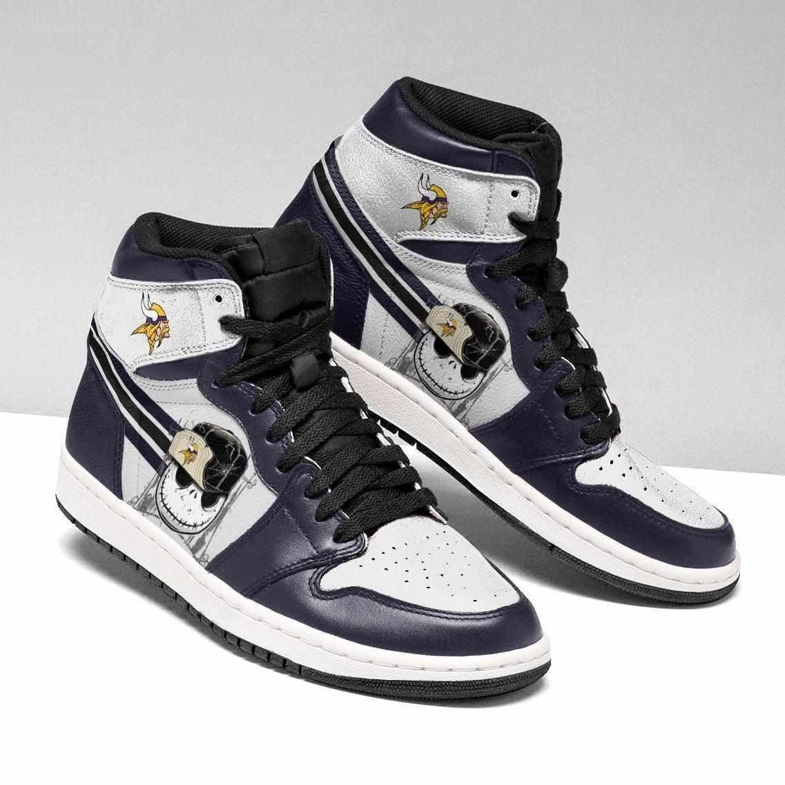 Minnesota Vikings Football Jack Skellington Design Air Jordan 1 High Printing Shoes Sneaker