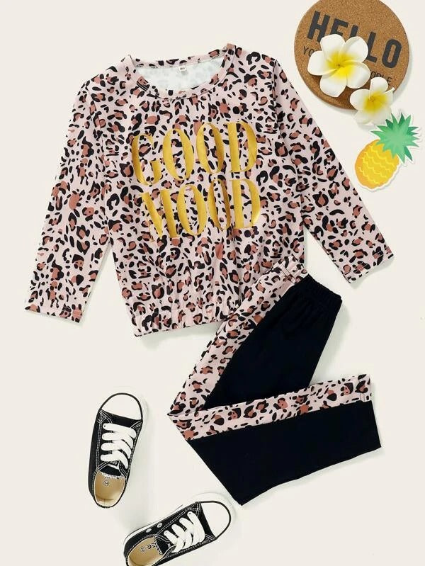 Toddler Girls Leopard Letter Graphic Tee With Leggings