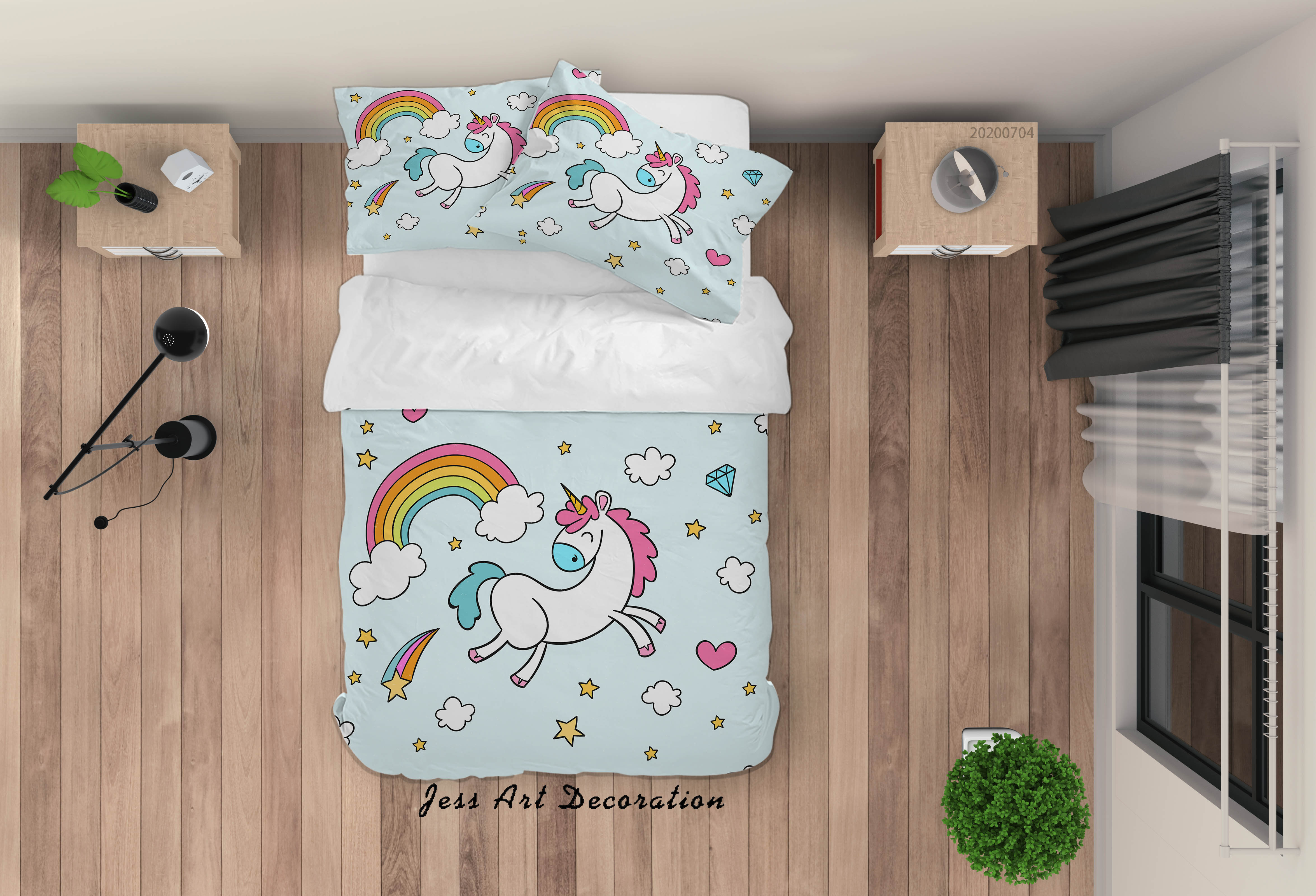 3D Blue Unicorn Rainbow Quilt Cover Set Bedding Set Duvet Cover Pillowcases Sf119