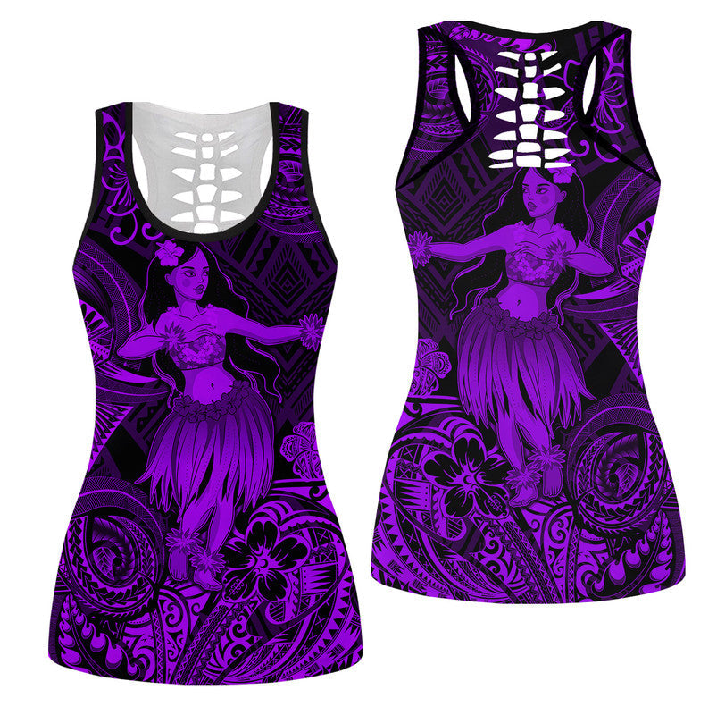 Hawaiian Hula Girl Polynesian Hollow Tank Top Unique Style Purple Ha72453