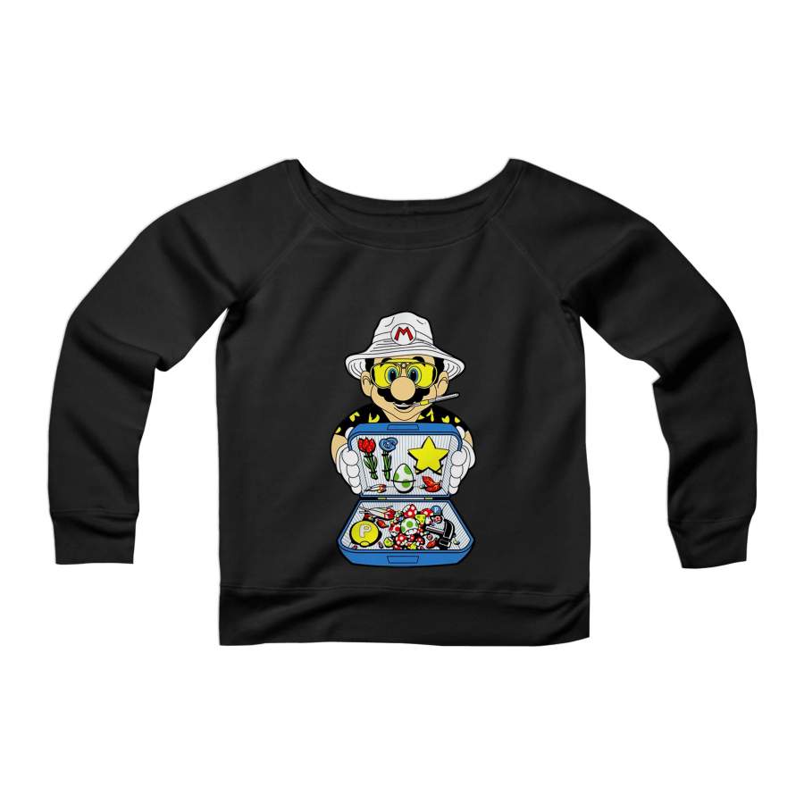 Super Mario Bros Fear And Loathing In Las Vegas Movie Italian Dad Of Birthday Girl Womans Wide Neck Sweatshirt Sweater