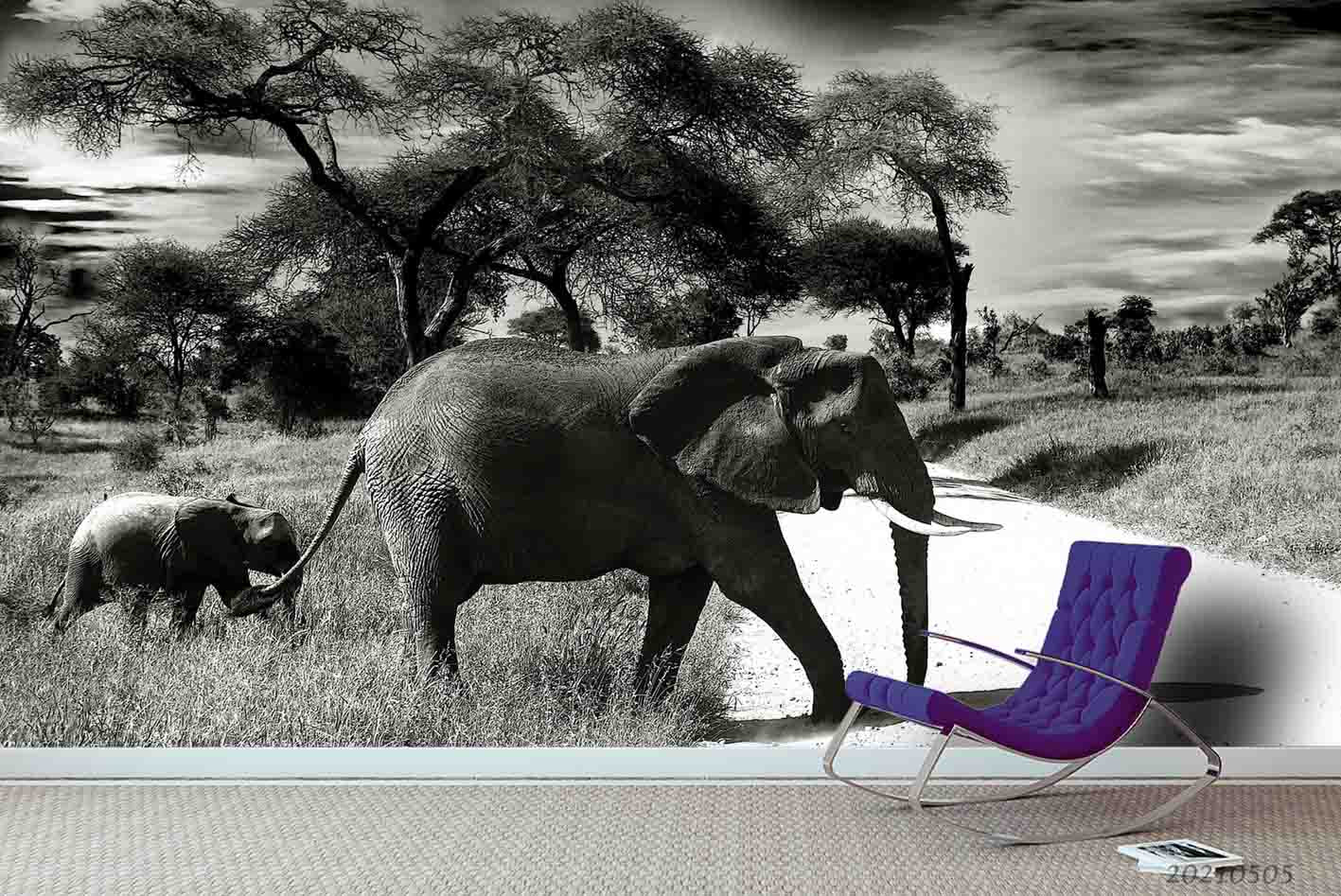 3D Wild Animal Elephant Wall Mural Wallpaper Lqh 16