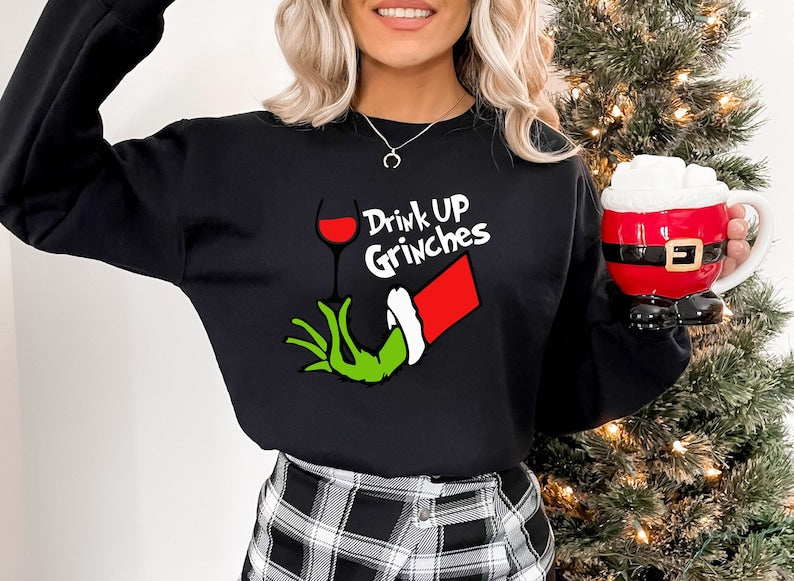 Drink Up Christmas Sweatshirt 2D Crewneck Sweatshirt All Over Print Sweatshirt For Women Sweatshirt For Men Sws4399