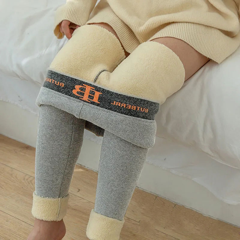 Winter Thicken Lambswool Letters Leggings Women Casual Fleece Lined Warm Oversized Stretch Pants High Waist Capris Trousers 2022 alx