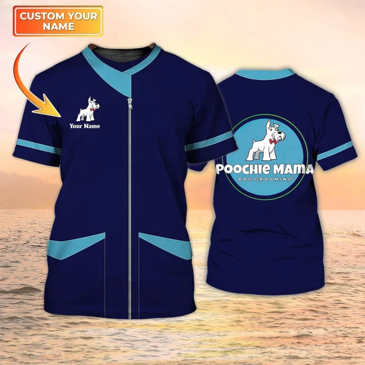 Custom T Shirt Grooming Uniform, Poochie Mama Dog Grooming