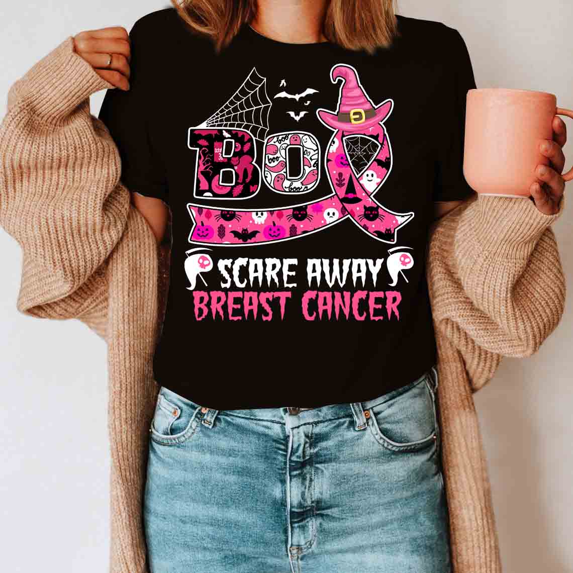 Scare Away Shirt – Breast Cancer Awareness T-Shirt Gifts For Mom Daughter Friends Hoodies Sweater Pink