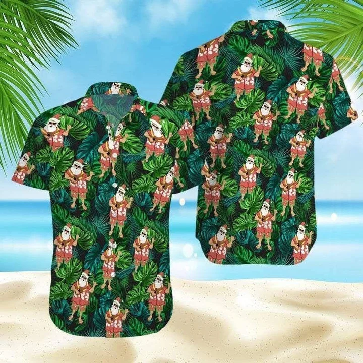 Christmas Santa Claus With Ukulele Vintage Hawaiian Shirt, Short Sleeve Hawaiian Aloha Shirt For Men