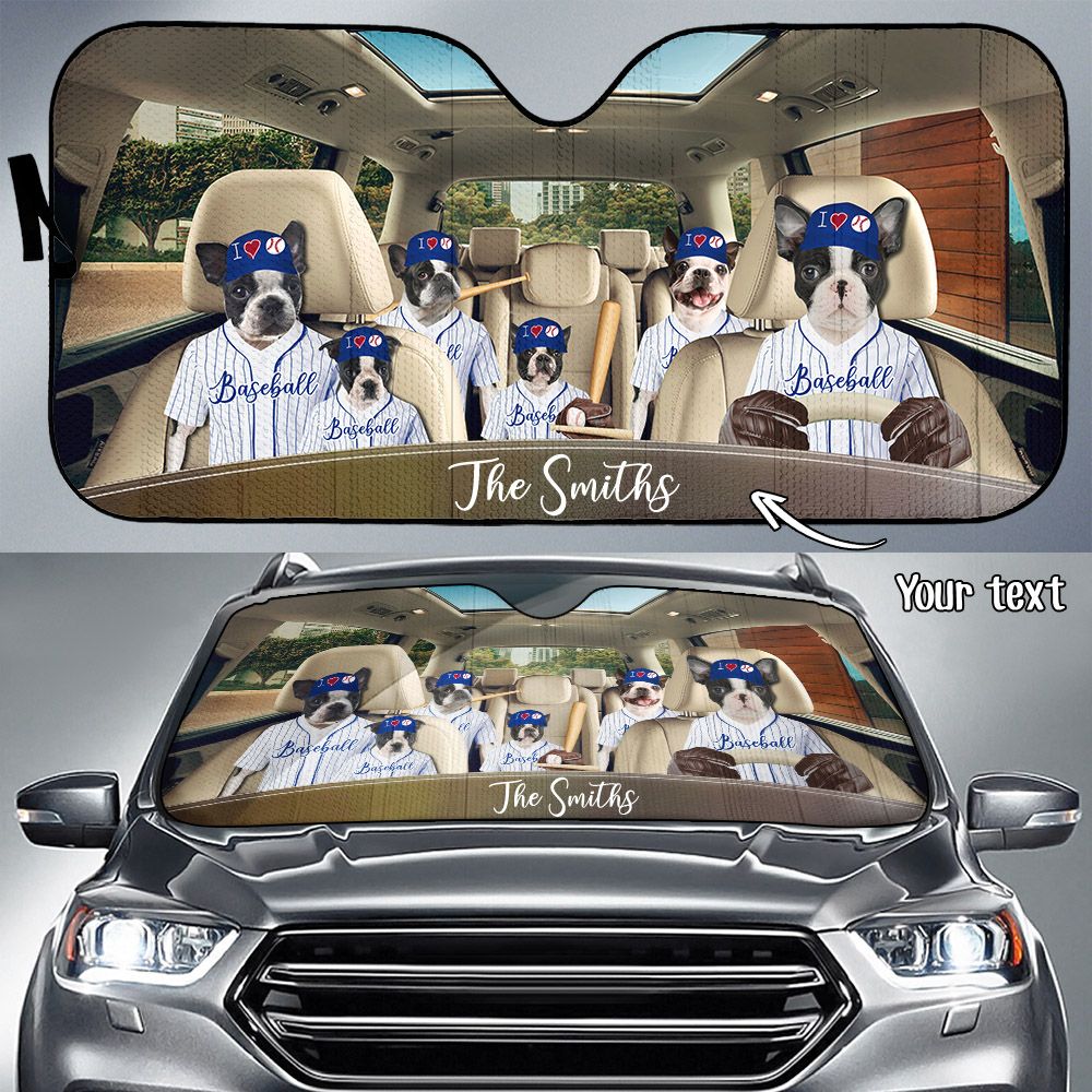 Boston Terrier Baseball Custom Name Car Sun Shade 17 NDC0262