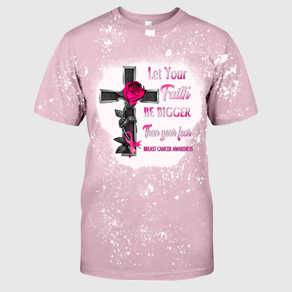 Let Your Faith Be Bigger Than Your Fear – Breast Cancer Awareness Handmade Bleached Shirts