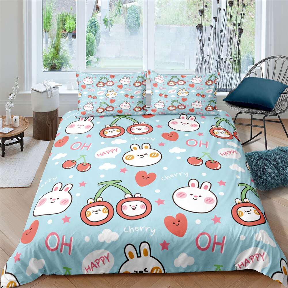 Cartoon Cute Dog/Rabbit Bedding Set Nordic King Single Twin 90/135/150 Bed Cover 240×220 Duvet Cover For Girl Boy Kid Teens Gift