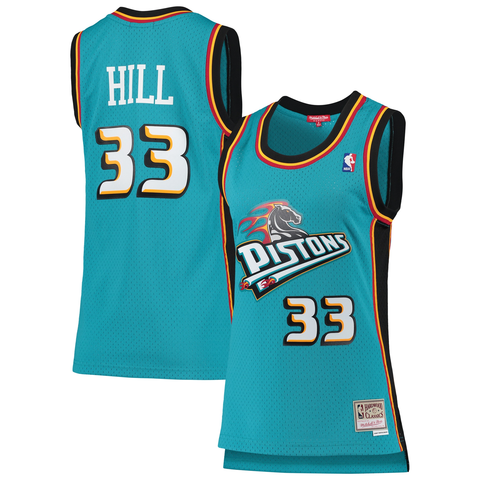 Women's Mitchell & Ness Grant Hill Teal Detroit Pistons 1998-99 Hardwood Classics Swingman Jersey