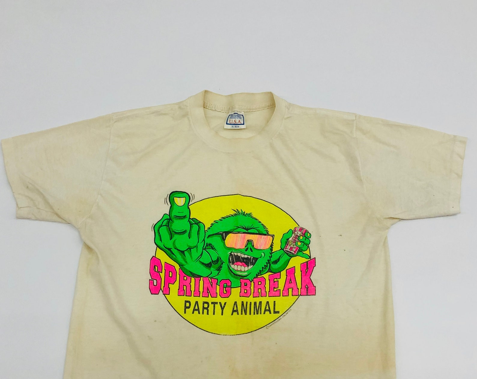 Vintage Spring Brake Party Animal T Shirt Green Pink Neon Drinking Frat College University Party Usa Shirt