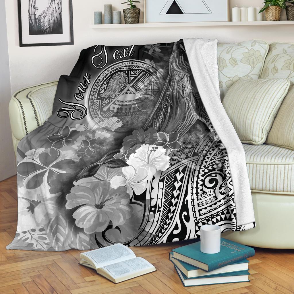 American Samoa Polynesian Custom Personalised Premium Blanket  – Humpback Whale with Tropical Flowers (White)- BN18