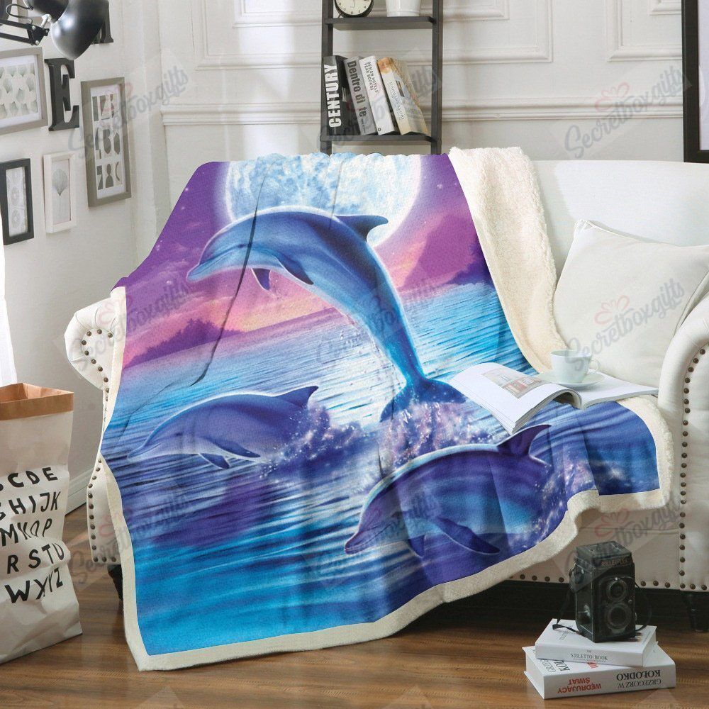 Dolphin And Moon Gs-Cl-Ld2706 Fleece Blanket