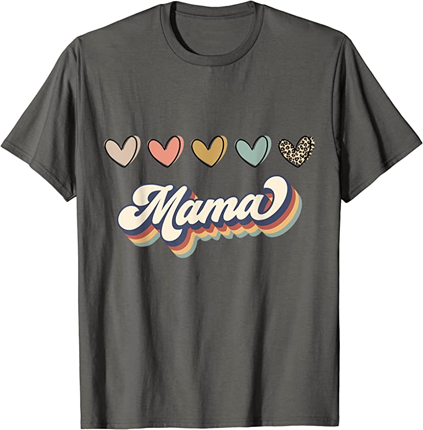 Womens Retro Mama Retro Leopard Heart Mom Mommy Mother’s Day T-Shirt