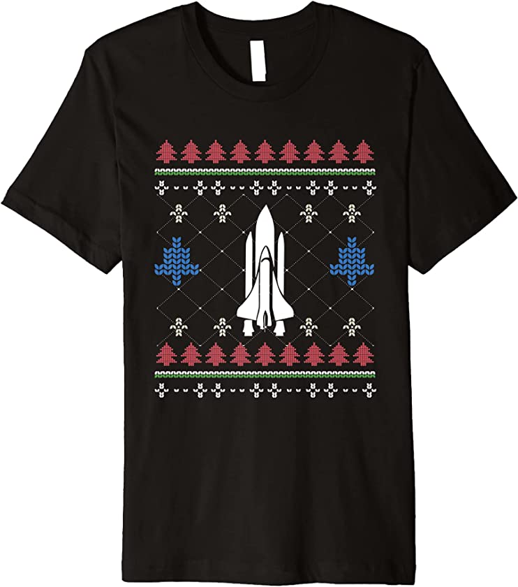 Ugly Christmas Space Shuttle Rocketship Santa Claus New Year Premium T-Shirt